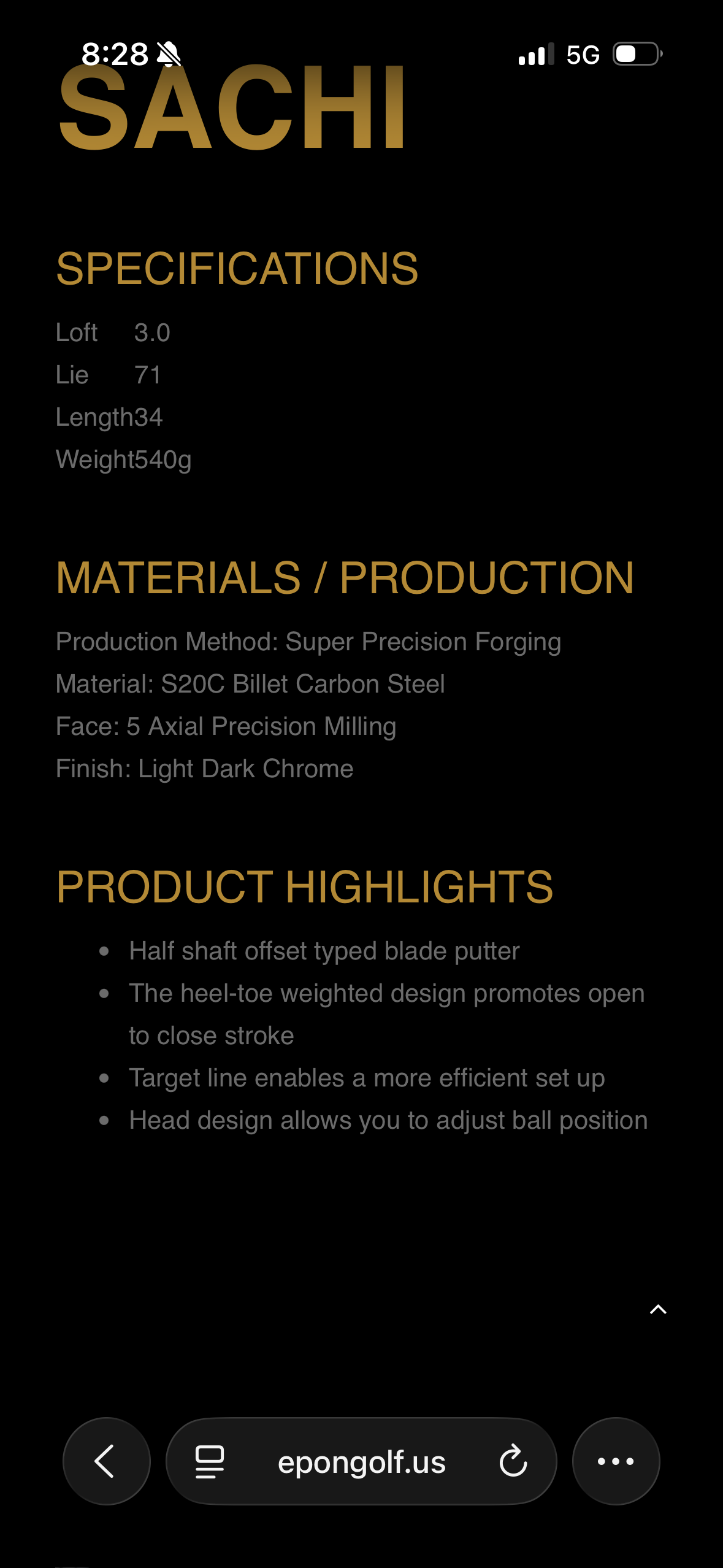 Epon Sachi 34.5”Premium putter